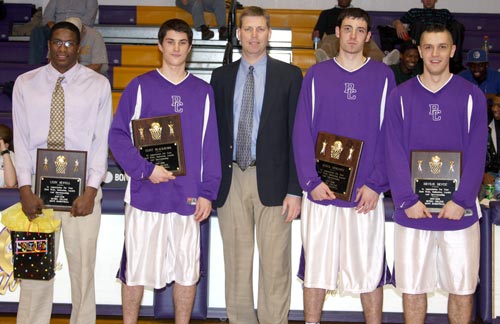 Bethel's 2007-08 Seniors. (l to r) Leon Sewell, Clint Blackburn, Head Coach Jeff Britt, Derek Demaree & Hrvoje Devcic.